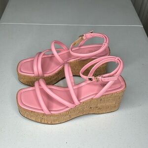 MICHAEL Michael Kors Hazel Ankle-Strap Wedge Sandals, Shell Pink size 11 strappy